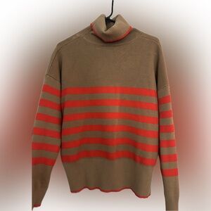 Tahari Brown and Red Turtleneck Sweater with Stripes